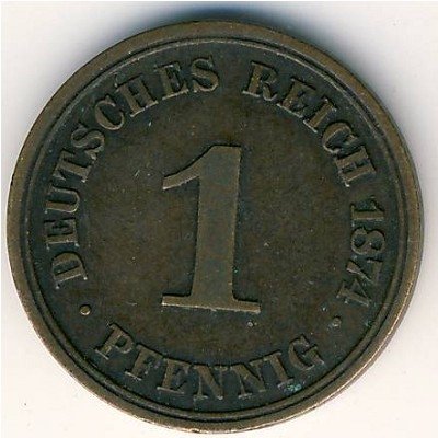 Германия 1 пфенниг 1874 год (A)