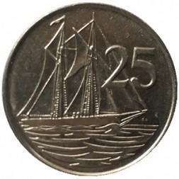 Каймановы острова 25 центов 1996 год - Парусник