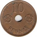 Финляндия 10 пенни 1943 год (медь)