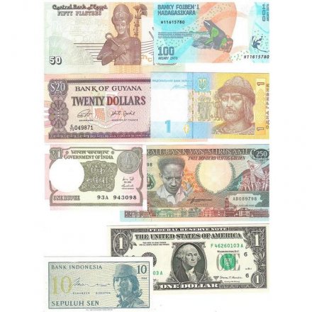 Набор из 56 банкнот разных стран мира с 1964 по 2022 год выпуска (UNC)