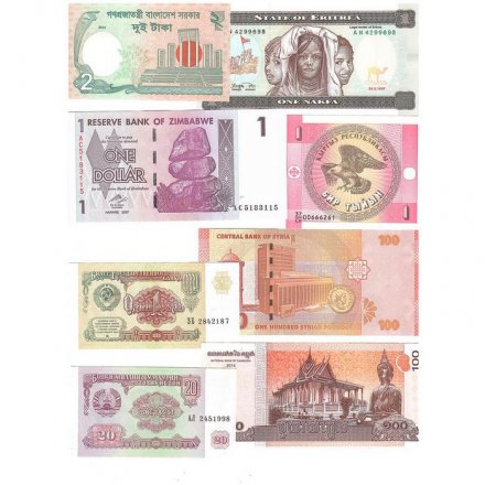 Набор из 56 банкнот разных стран мира с 1964 по 2022 год выпуска (UNC)