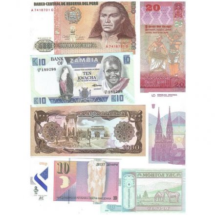 Набор из 56 банкнот разных стран мира с 1964 по 2022 год выпуска (UNC)