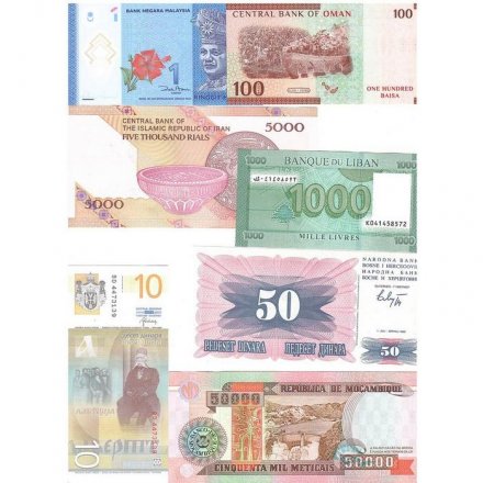 Набор из 56 банкнот разных стран мира с 1964 по 2022 год выпуска (UNC)