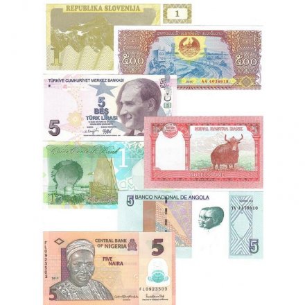 Набор из 56 банкнот разных стран мира с 1964 по 2022 год выпуска (UNC)