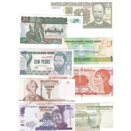Набор из 56 банкнот разных стран мира с 1964 по 2022 год выпуска (UNC)