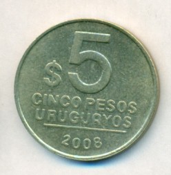 Монета Уругвай 5 песо 2008 год - Хосе Хервасио Артигас