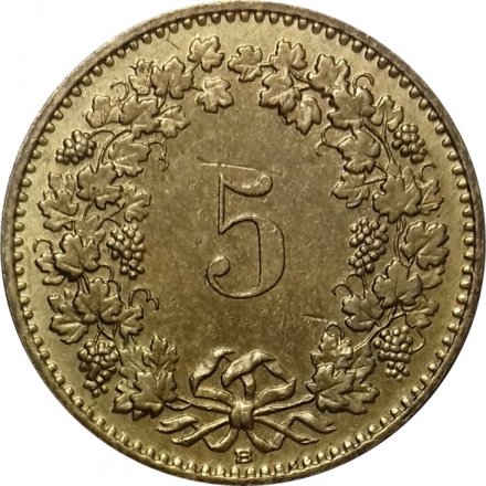 Швейцария 5 раппенов 1989 год