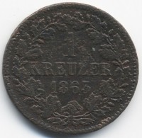 Монета Баден 1 крейцер 1863 год