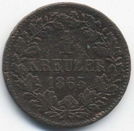 Баден 1 крейцер 1863 год