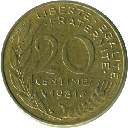 Франция 20 сантимов 1981 год - Марианна