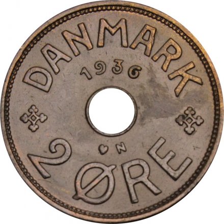 Дания 2 эре 1936 год - Король Кристиан X