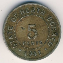 Монета Северное Борнео 5 центов 1941 год