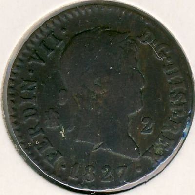 Испания 2 мараведи 1827 год