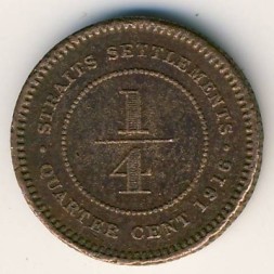 Стрейтс-Сетлментс 1/4 цента 1916 год