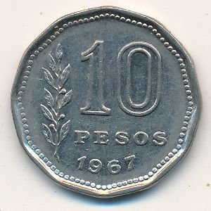 Аргентина 10 песо 1967 год - Всадник
