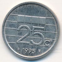 Монета Нидерланды 25 центов 1995 год
