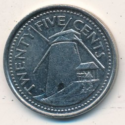 Монета Барбадос 25 центов 2008 год