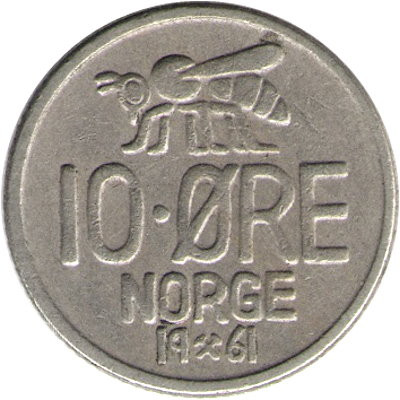 Норвегия 10 эре 1961 год - Пчела
