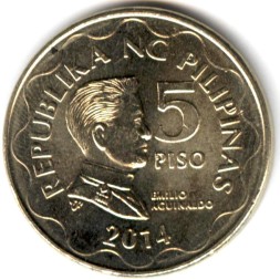 Монета Филиппины 5 песо 2014 год - Эмилио Агинальдо