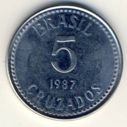 Бразилия 5 крузадо 1987 год