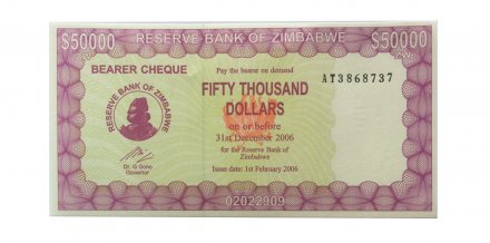 Зимбабве 50000 долларов 2006 год - UNC 