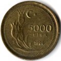 Турция 5000 лир 1999 год