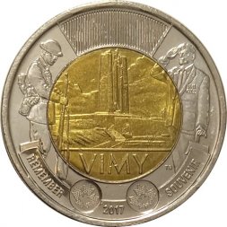 Канада 2 доллара 2017 год - 100 лет Битве при Вими