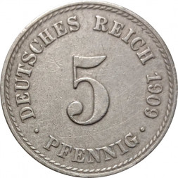 Германия 5 пфеннигов 1909 год (A)