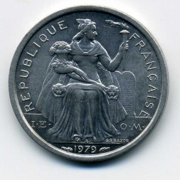 Монета Французская Полинезия 1 франк 1979 год - Сидящая Марианна