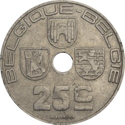 Бельгия 25 сантимов 1939 год BELGIQUE-BELGIE (Отношение аверса к реверсе - монетное (180°))