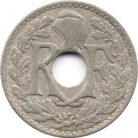 Франция 10 сантимов 1917 год (отверстие в центре)