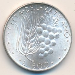 Ватикан 500 лир 1973 год