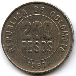 Монета Колумбия 200 песо 1997 год