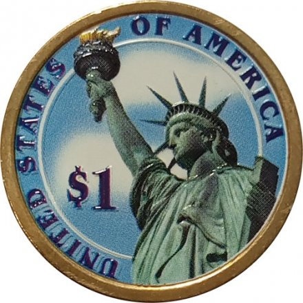 США 1 доллар 2010 год (P) - 14-ый Президент США - Франклин Пирс (цветная эмаль)