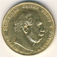 Монета Пруссия 10 марок 1880 год