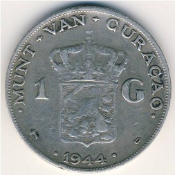 Монета Кюрасао 1 гульден 1944 год - Королева Вильгельмина