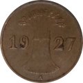 Веймарская республика 1 рейхспфенниг 1927 год (A)