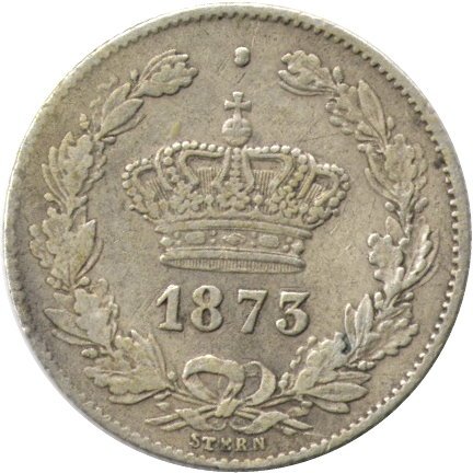 Румыния 50 бани 1873 год (Монетное отношение аверс/реверс (180°))