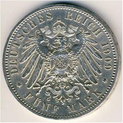 Саксония 5 марок 1909 год