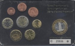 Евро серия Италии 2002 года (8 монет + 1 жетон 1997 года)