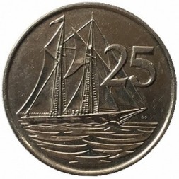 Каймановы острова 25 центов 2017 год - Парусник