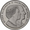 Фолклендские острова 1 крона 2017 год - 70 лет свадьбе Королевы Елизаветы II и Принца Филиппа