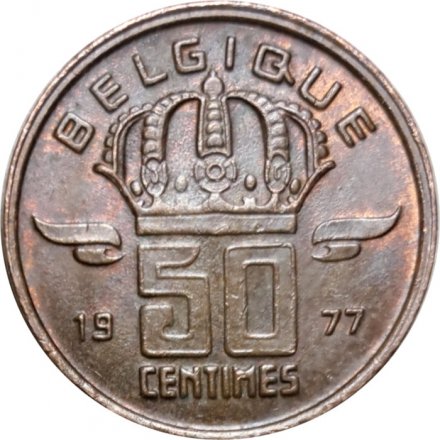 Бельгия 50 сантимов 1977 год BELGIQUE