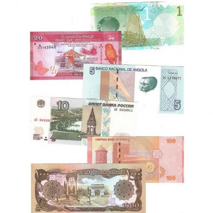 Набор из 44 банкнот разных стран мира с 1964 по 2022 год выпуска (UNC)