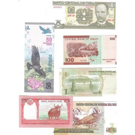 Набор из 44 банкнот разных стран мира с 1964 по 2022 год выпуска (UNC)