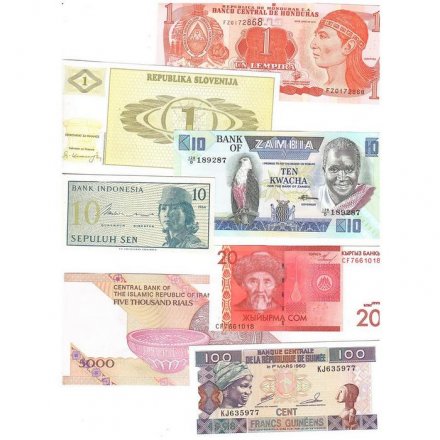 Набор из 44 банкнот разных стран мира с 1964 по 2022 год выпуска (UNC)