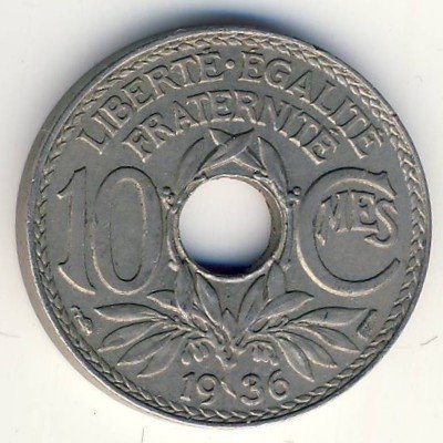 Франция 10 сантимов 1936 год