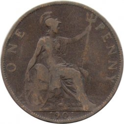 Великобритания 1 пенни 1901 год (бронза, коричневый цвет) - Королева Виктория