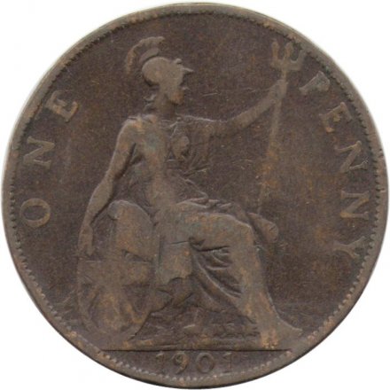 Великобритания 1 пенни 1901 год (бронза, коричневый цвет) - Королева Виктория
