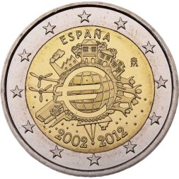 Испания 2 евро 2012 год - 10 лет наличному обращению евро